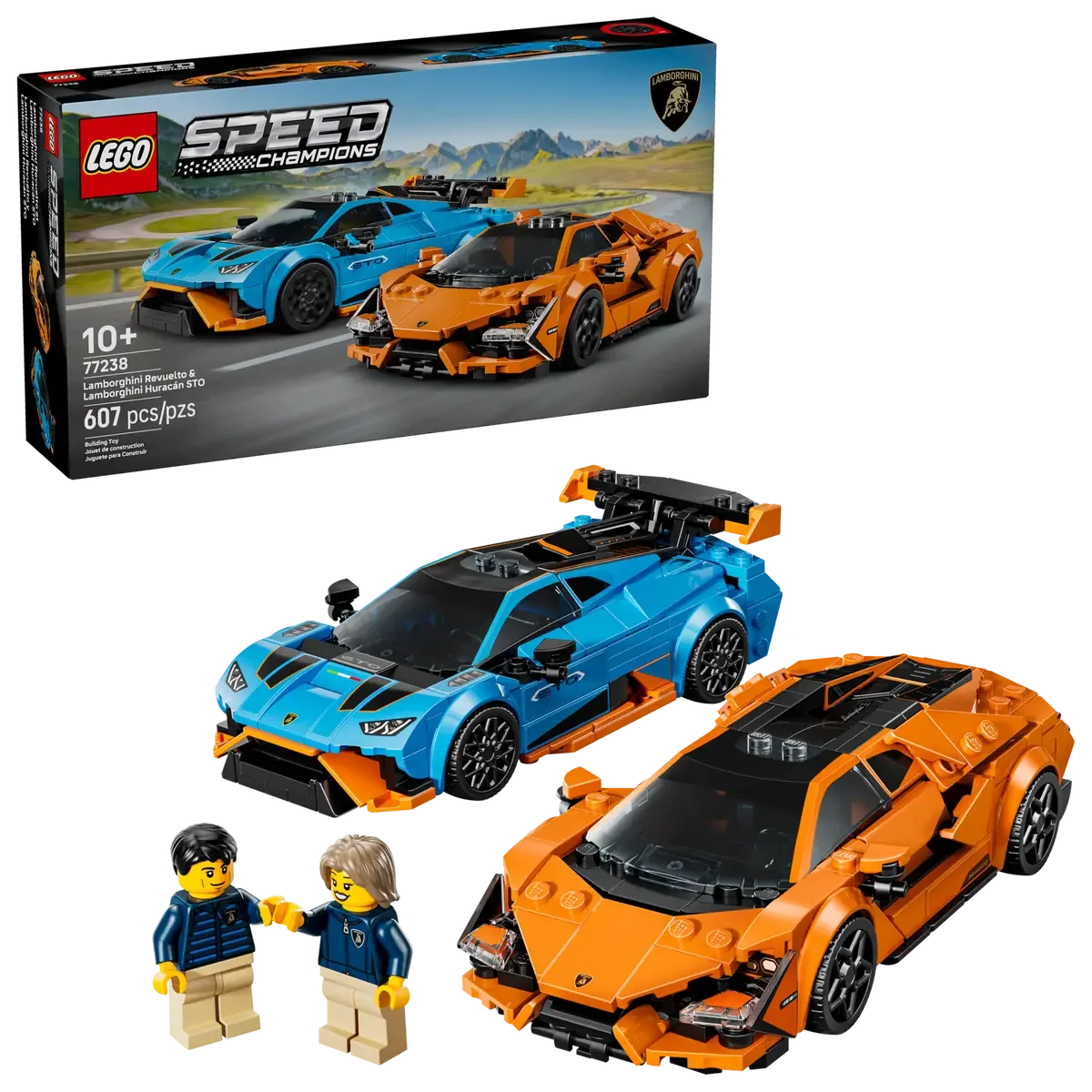 

Конструктор LEGO Speed Champions 77238 Lamborghini Revuelto и Huracan STO для мальчиков и девочек от 10 лет, подарок, 607 деталей
