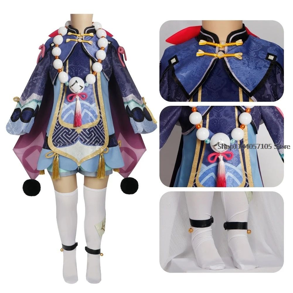 Genshin Impact Qiqi Cosplay Kostuum Zombie Meisje Qi Qi Jurk Hoed Spreuken Sokken Halloween Outfit voor Vrouwen Kids Comic Con Hot Koop