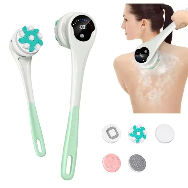 

Electric Bath Brush with 5 Heads Waterproof Long Handle 3-Speed Rotation Shower Massage Brush for Cleansing Exfoliating