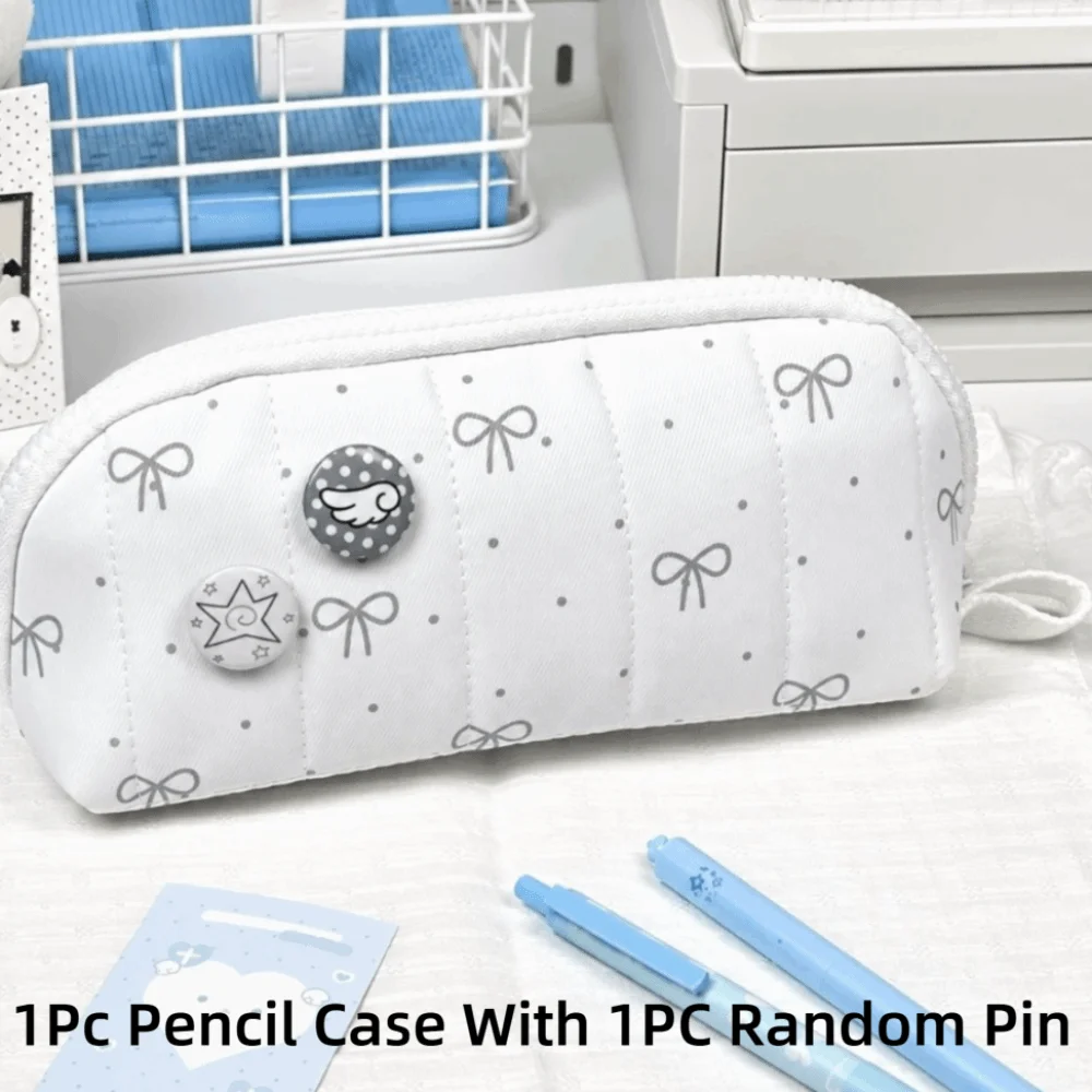 Durable Polka Dot Pencil Case Shell Shape Handheld Pen Bag Bowknot White Stationery Organizer School Supplies