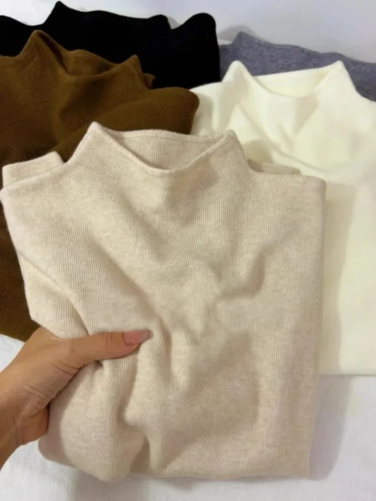 Women Long Sleeve Turtleneck Elegant Sweater Fall Korean Style Knitted Top Fashion Winter Casual Solid Color Casual Knitwear