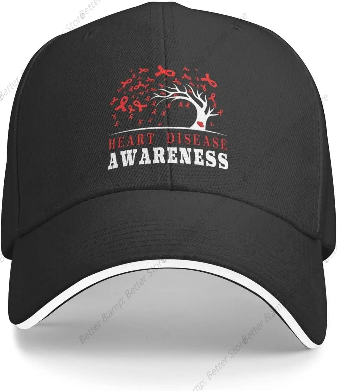 Heart Disease Awareness Ribbon Tree Baseball Cap Dad Truck Flat Bill Snapback Brim Sports Hip Hop Hat for Men Women