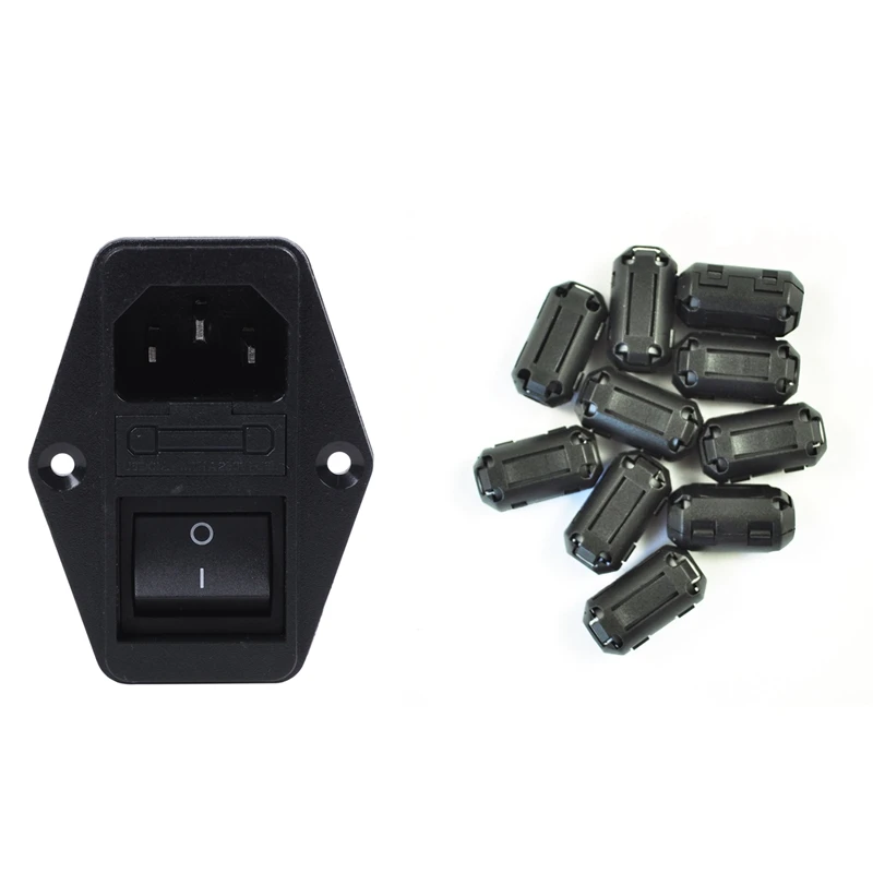 10 Pcs Movable 7Mm Inner Diameter Black Ferrite Core Ring Cable Clip & 1X Solder Lug Terminals IEC 320 C14 EMI Filter