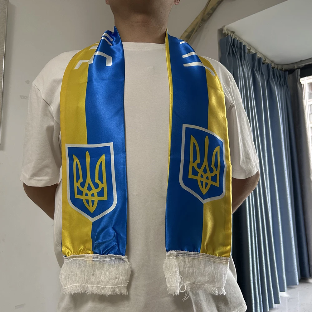 Ukrainian President Scarf 14x135cm Double Printed Ukrainian President Flag Satin Ukraine Scarf for world cup Sports Events