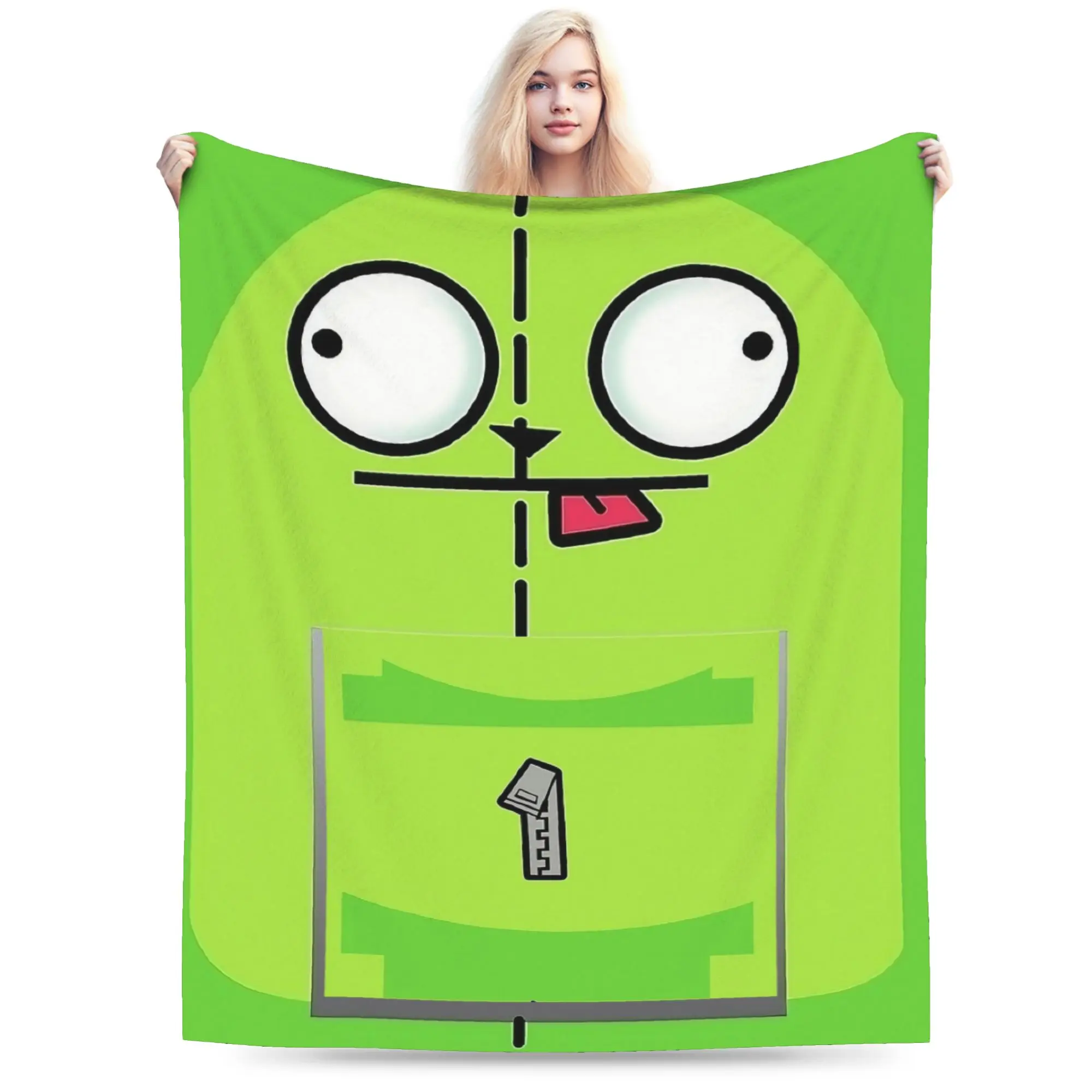 Invaders Zim Cartoon Blankets Flannel Summer Green Cute Multi-function Ultra-Soft Throw Blanket for Bed Office Quilt