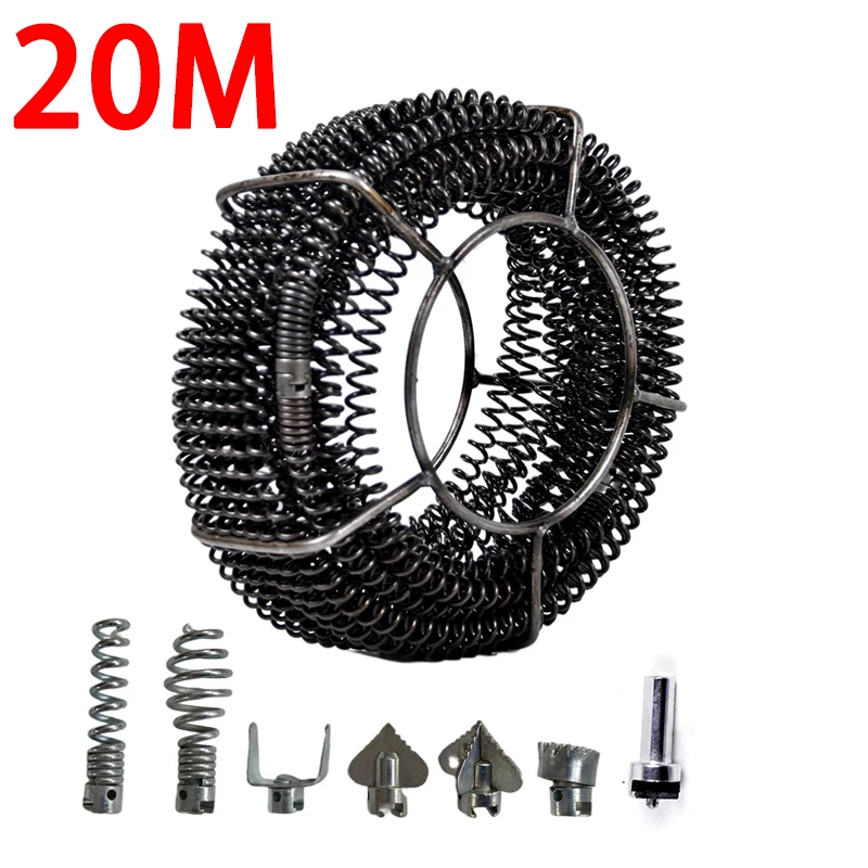 20M Length Household Drain Pipe Dredger Extension Spring Set Sewer Dredger Compression Spring With Connector For 40-100MM Pipe