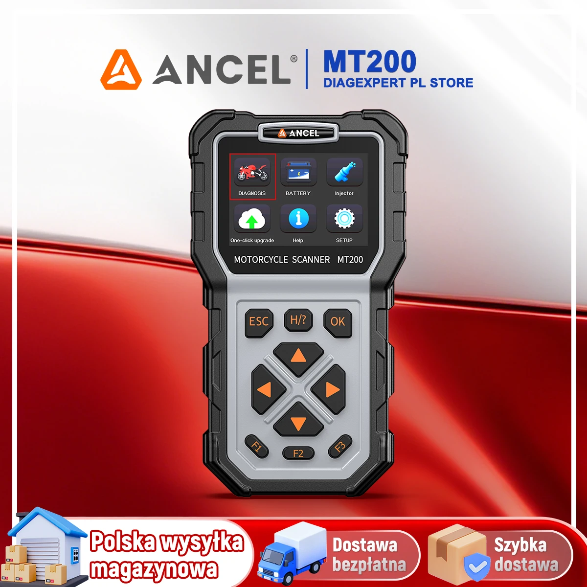 Escáner OBD2 para motocicletas ANCEL MT200, probador de inyectores, herramienta de diagnóstico de motor y ABS, prueba de batería para Yamaha / Honda / Suzuki.