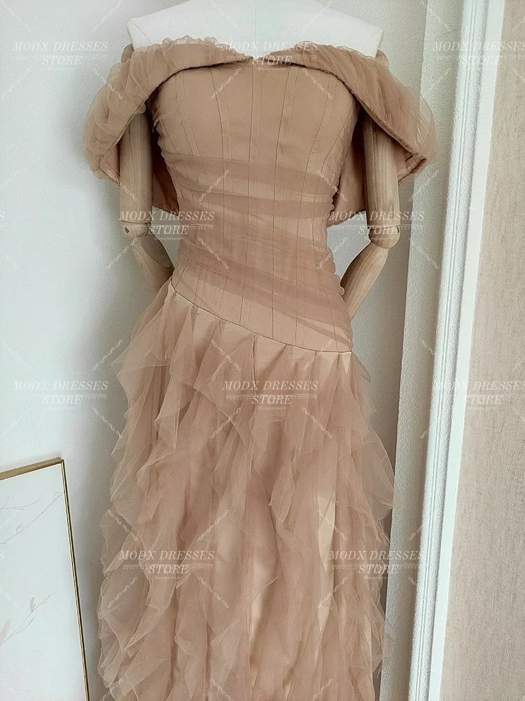 MODX Light Brown Ruffled Wedding Dress Ankle Length Bridal Gown for Photo shoots Vestidos Novias Boda Women Customized
