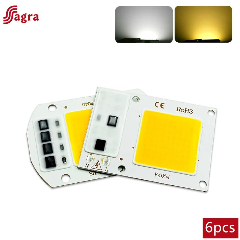 6pcs LED COB Lamp Bead 20W 30W 50W 110V 220V IP65 Smart IC No Need Driver DIY Flood light Led Bulb Spotlight Outdoor Chip Lamp