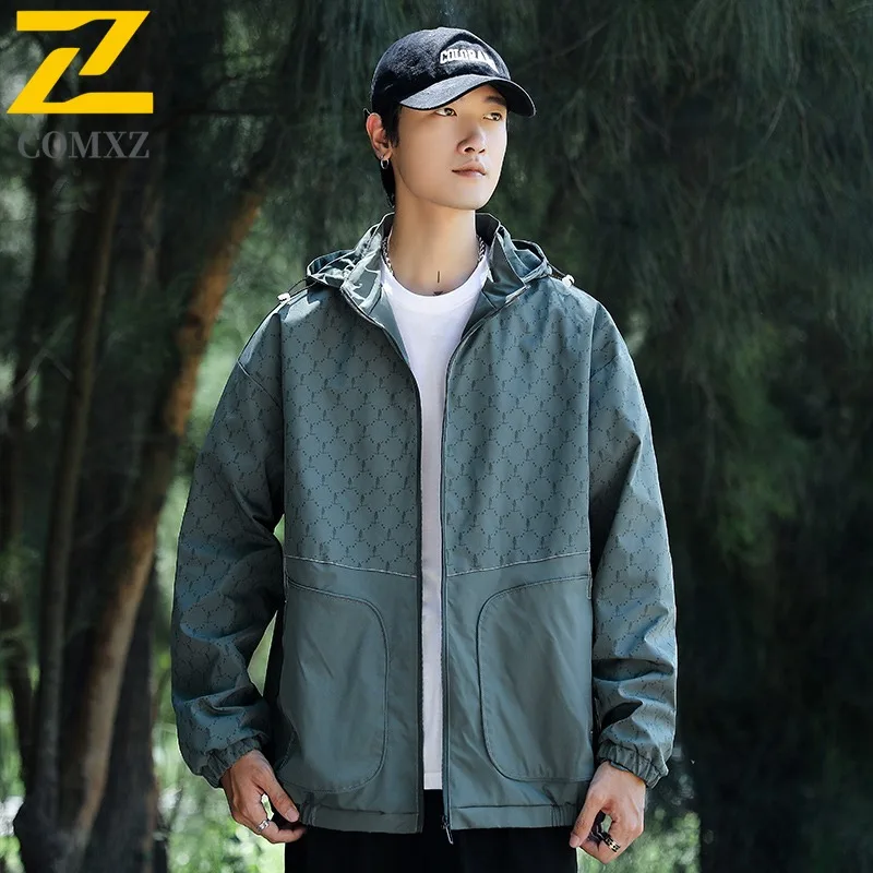 سترة COMXZ للرجال متعددة الوظائف خفيفة الوزن لتسلق الصخور في الهواء الطلق معطف متين بغطاء للرأس ملابس خريفية مقاومة للرياح في الشارع #5