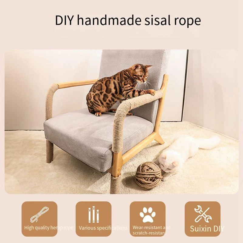 20/50M Sisal Rope Cat Tree DIY Scratching Post Toy Cat Climbing Frame Replacement Rope Desk Legs Binding Rope For Cat