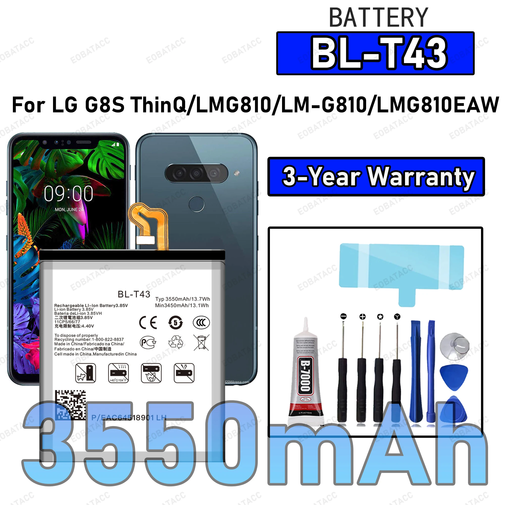 

100% New High Quality BL-T43 Battery For LG G8S ThinQ/LMG810/LM-G810/LMG810EAW Replacement Battery Bateria+Free Tools