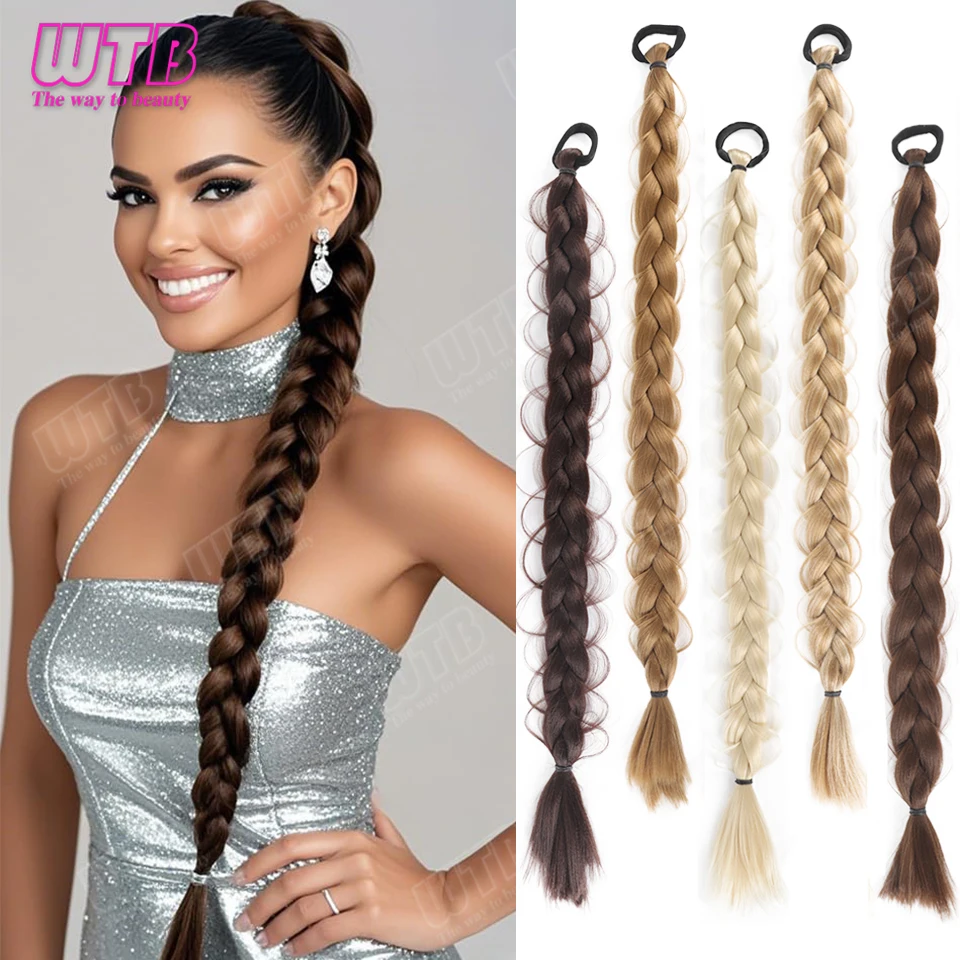 WTB Synthetic Braided Wig with Elastic Band Style Braided Ponytail Wig Suitable for Women's Daily Wear and Holiday Activities