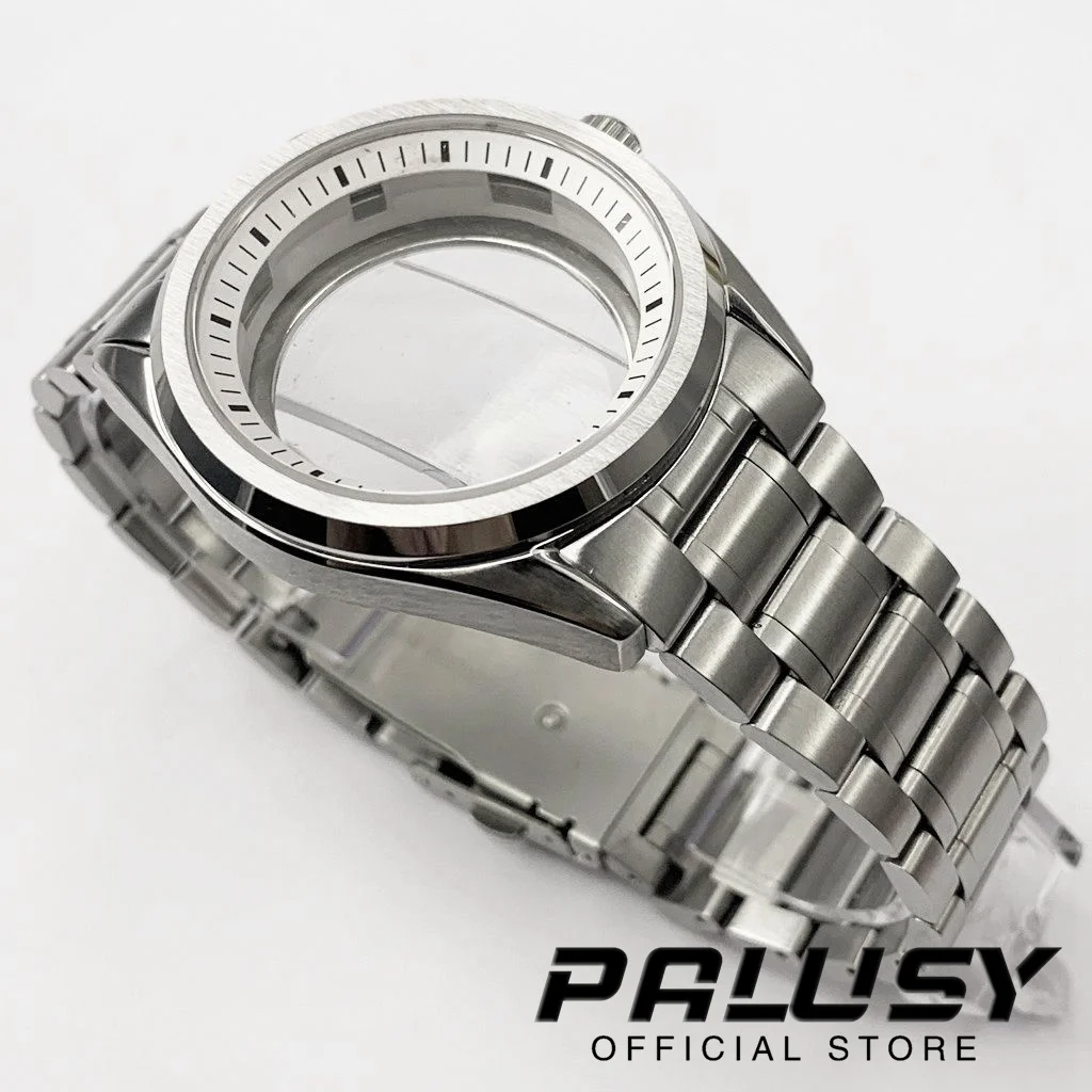 40mm White Chapter Ring  Silver Sapphire Glass Watch Case Stainless Steel Strap Fit NH35 NH36 4R35 4R36 NH34 NH38 NH39 Movement