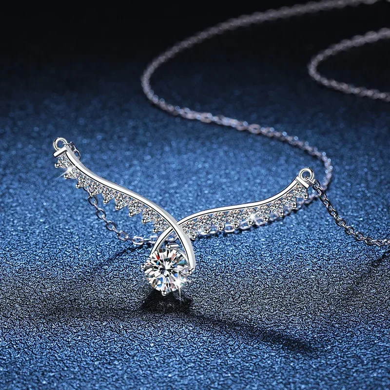 Angel Wings Moissanite Diamond Pendant Necklace for Women 925 Sterling Silver Jewelry Fine Women's Moissanite Necklace Chain image 3