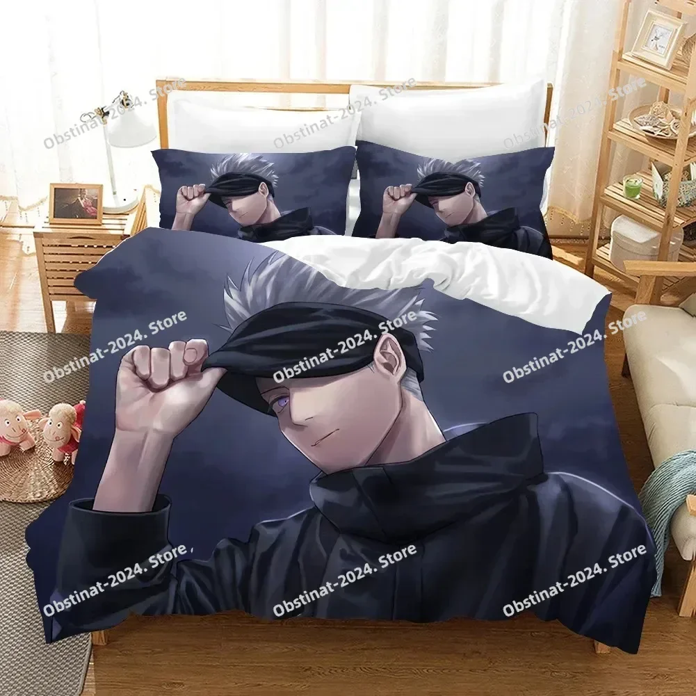 Jujutsu Kaisen Bedding Set Japan Famous Anime Printed Bed Set With Pillowcase Bed Duvet Cover Soft Single Double Queen King Size