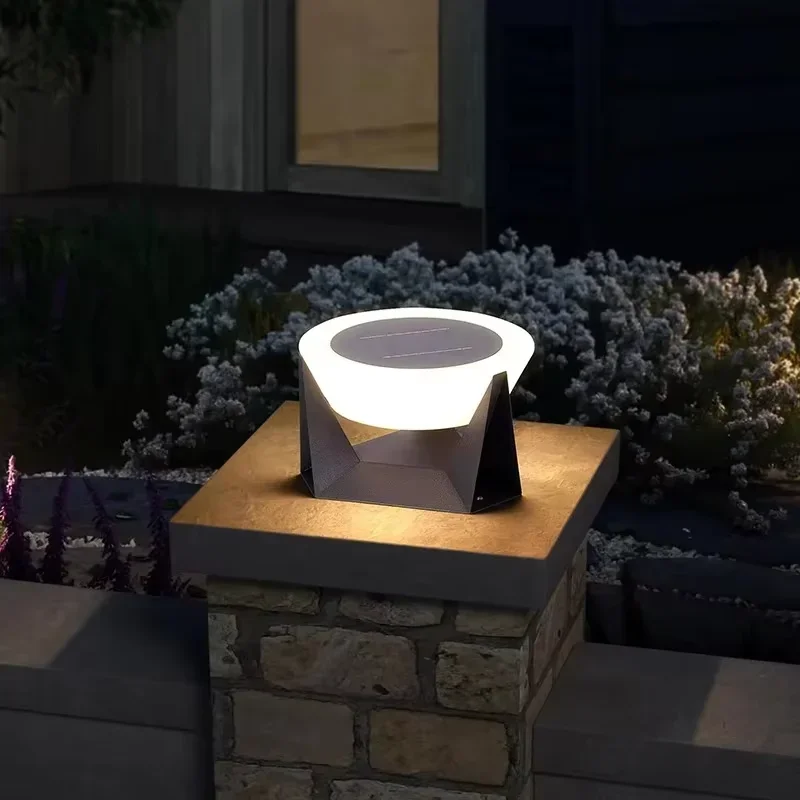 Solar Post Light Outdoor Column Pillar Light 3000K IP65 Garden Landscape Lighting for Patio Fence Cap Deck Flat Surface Fixtures