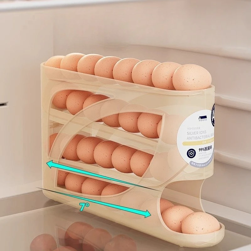 

‌Food Grade Thickened Slide Egg Storage Box - Fridge Side Door Rolling Organizer, Fresh Egg Holder with Anti-Roll Design
