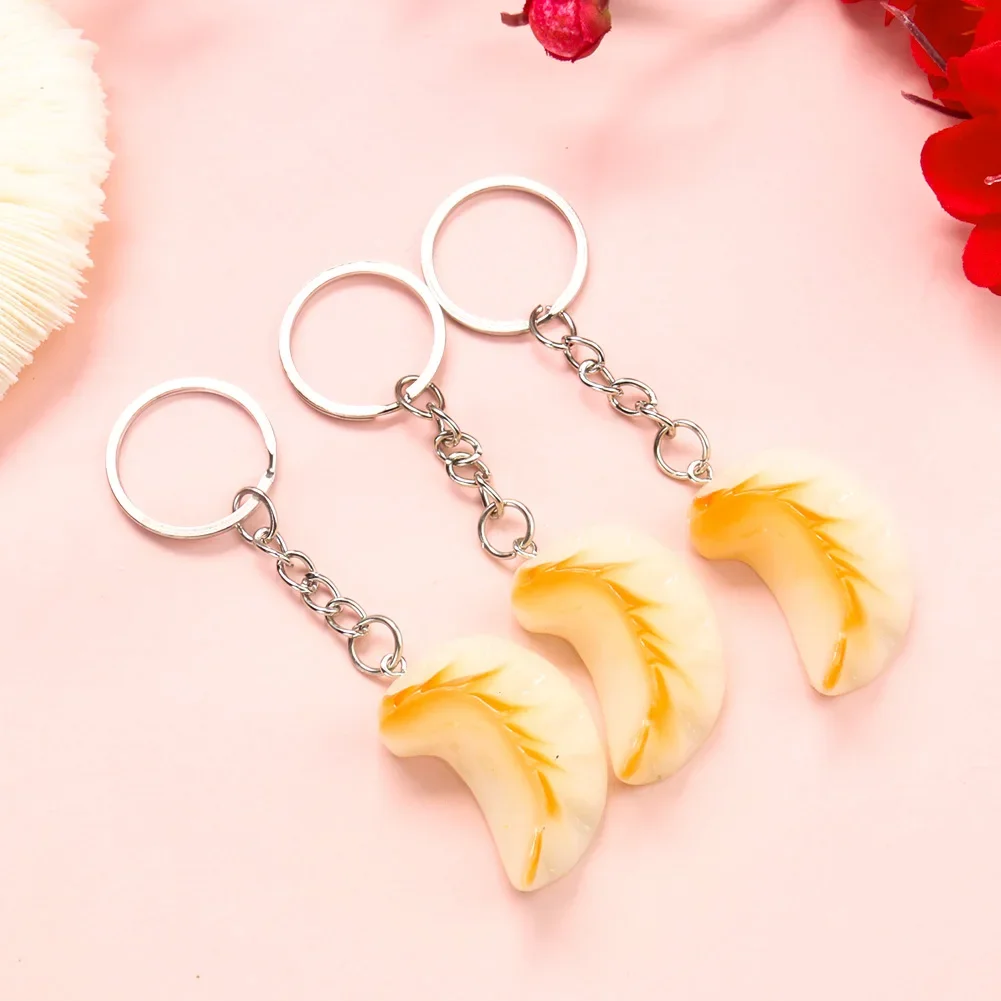 2pcs Chinese Food Dumplings Keychain PVC Mini Boiled Key Chain Ring Jiaozi Bag Backpack Ornament Woman Girl Man Jewelry Gift