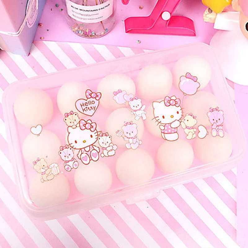

Hello Kitty 15 Grid Egg Storage Box Refrigerator Storage Organizer Cartoon Transparent Kitchen Egg Holder Egg Box Kitchen Gadget