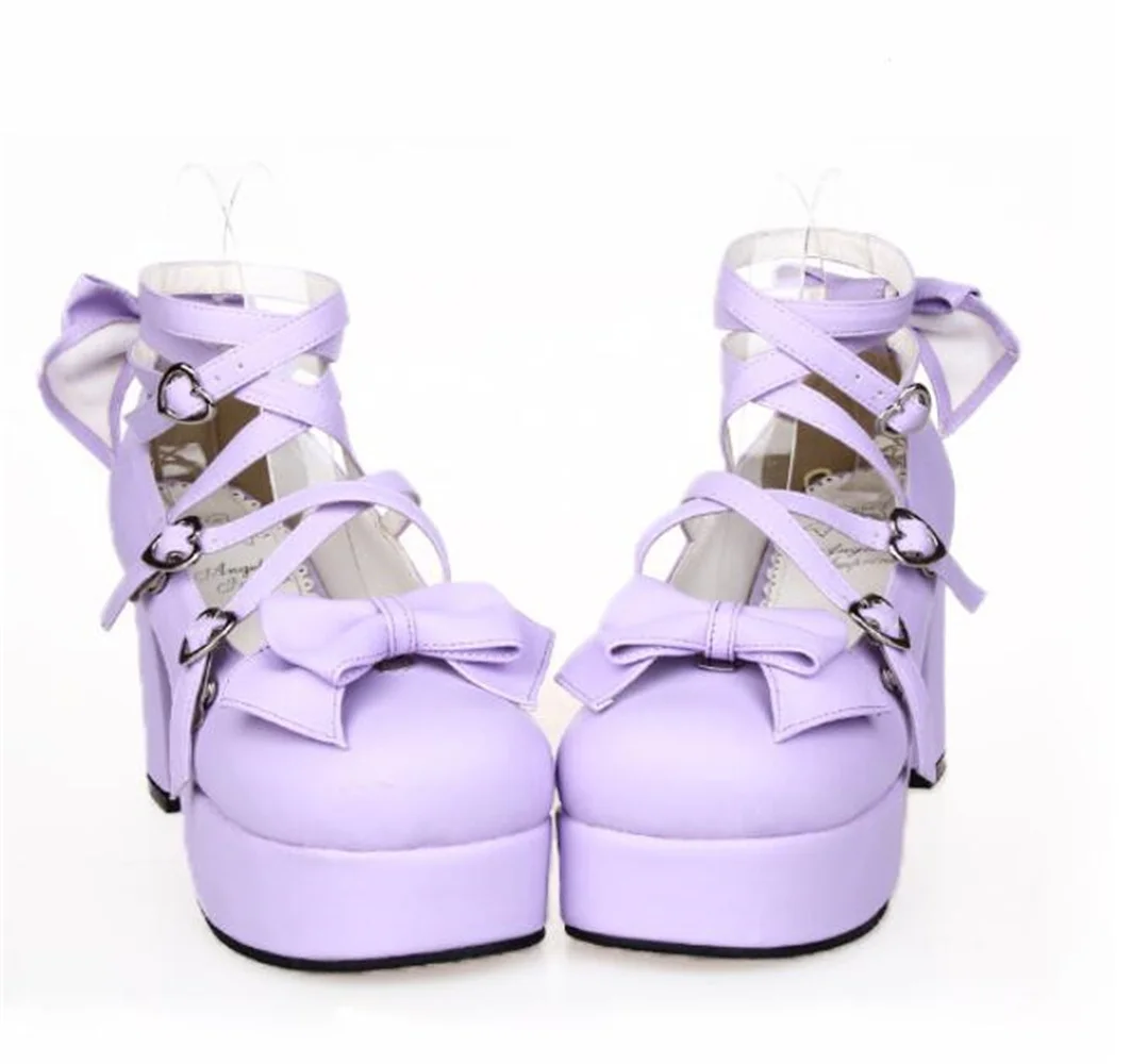 Japanese Harajuku Sweet Lolita Round Head Girls Shoes Bowknot Princess Shoes Cos Kawaii Tea Party Pu Lovely Loli Shoes Platform