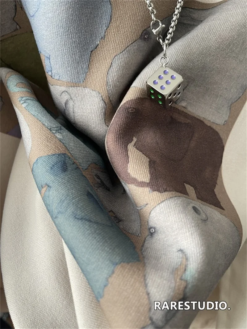 เกาหลี Sle รอบ Ne Fce เรียงรายเสื้อกันหนาวผู้หญิงหลวม Fit Overhead พิมพ์ช้างออกแบบฤดูใบไม้ร่วงฤดูหนาวใหม่มาถึง