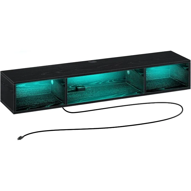 Floating TV Stand with Power Outlet, and RGB Lights, 47.2