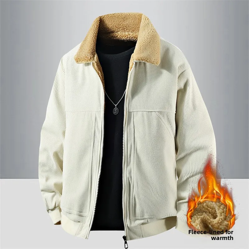

Мужская утепленная куртка из вельвета с подкладкой из овечьего флиса, повседневная свободная верхняя одежда для осени и зимы, модная рабочая одежда для молодежи