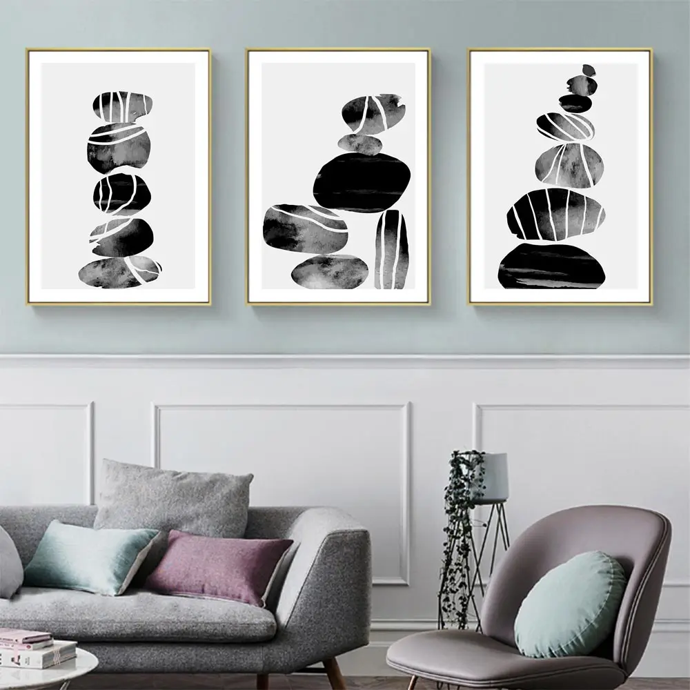 Abstract Black White Stones Canvas Painting Posters and Prints Modern Wall Art Pictures for Living Room Nordic Canvas Art Decor