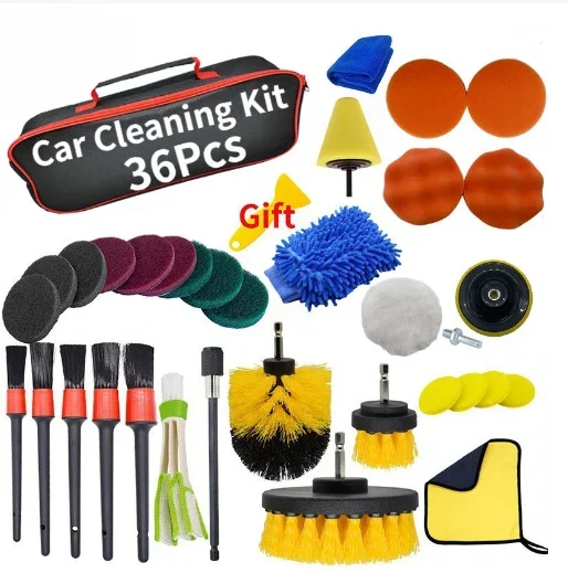 Car Accessories Cleaning Kit Leather Air Vents Scrubber Washing Gloves Polisher Adapter Waxing Detailing Brush Grooming Kit Bags