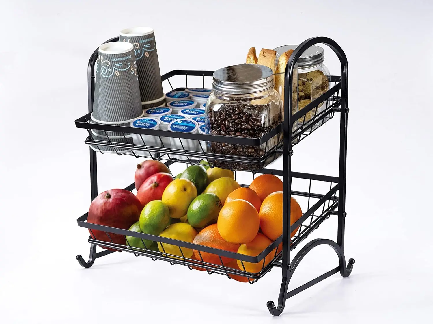 Stackable Can Rack Organizer, Angle 2-Tier Tray Display Stand, Fruit Basket Stand, Potato Chip Rack, Multifunctional Can Dipsens