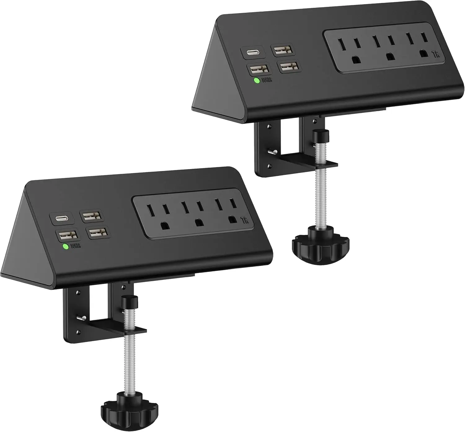 

Nightstand Power Strip with USB-C, 3 AC Outlets & 4 Fast Charging Ports, Desk Clamp for Home Office (Black, 2-Pack)