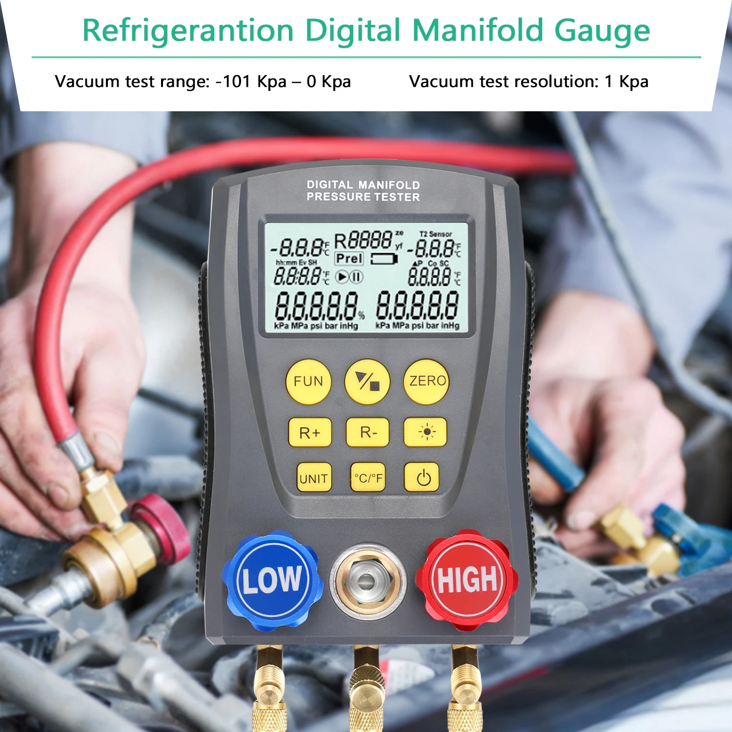 WZ-0031 Pressure Gauge Refrigeration Digital Vacuum Pressure Manifold Tester Air Conditioning Temperature Tester LCD display