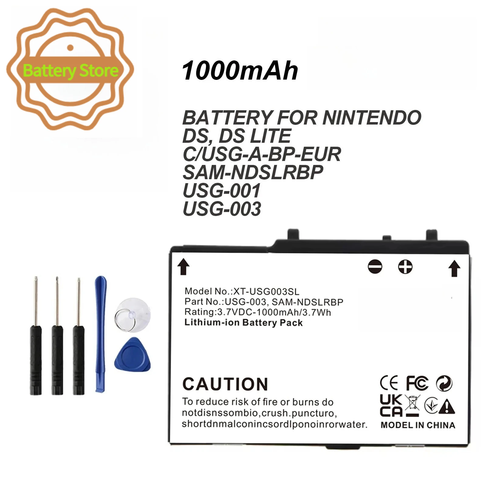 1000mAh Battery For Nintendo:DS,DS Lite,C/USG-A-BP-EUR,SAM-NDSLRBP,USG-001,USG-003,1000mAh/3.7Wh--3.70V--Li-ion