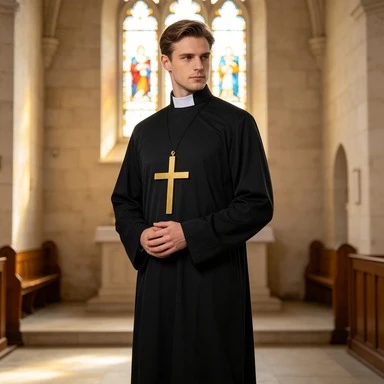 Halloween Adult Men Missionary Priest Robe Father Costume for Masquerade Party Cosplay Role Play Performance Outfit