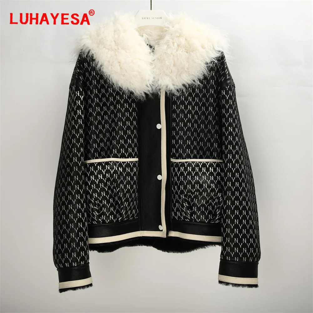 

2023 New Women Fashion Lamb Fur Clothes Black Elegent Short 100% Real Fur Coat LUHAYESA Good Quality Winter Autumn Fur Jacket