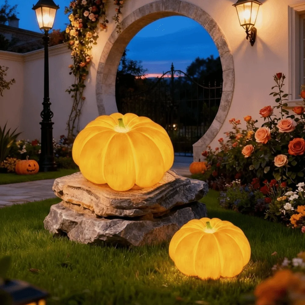 Light Fixture Waterproof Pumpkin Lantern IP65 Portable Outdoor Light Solar Powered Handheld Pumpkin Lamp Villa Terrace