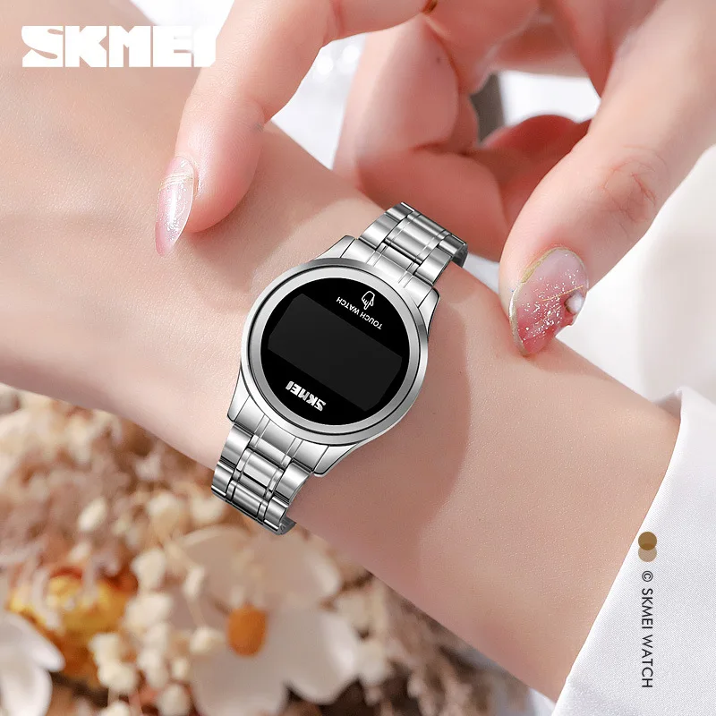 Skmei موضة ساعة بشاشة تعمل باللمس Skmei جديد مستدير طالب مقاوم للماء موضة Led الصلب حزام ساعة الزوجين