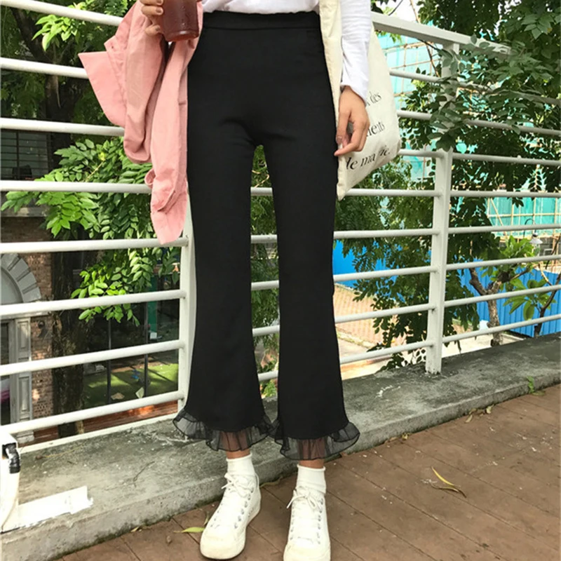 Women Harajuku Soft Solid Leisure Ankle-Length Pants Female Korean Style Womens All-match Trendy Black Slim Elegant Students New