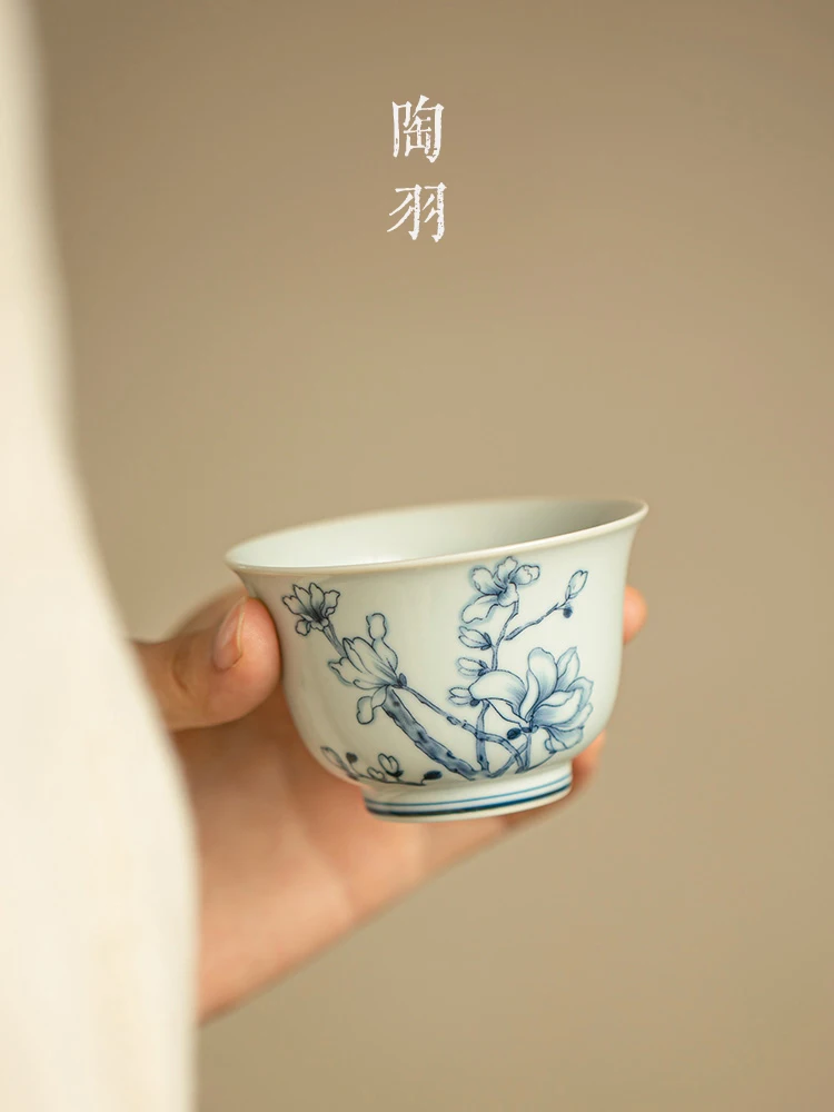 Blue And White Porcelain CeramiC Kung Fu SetS, Small Cups, Single Magnolia Master Cup, Personal Tea