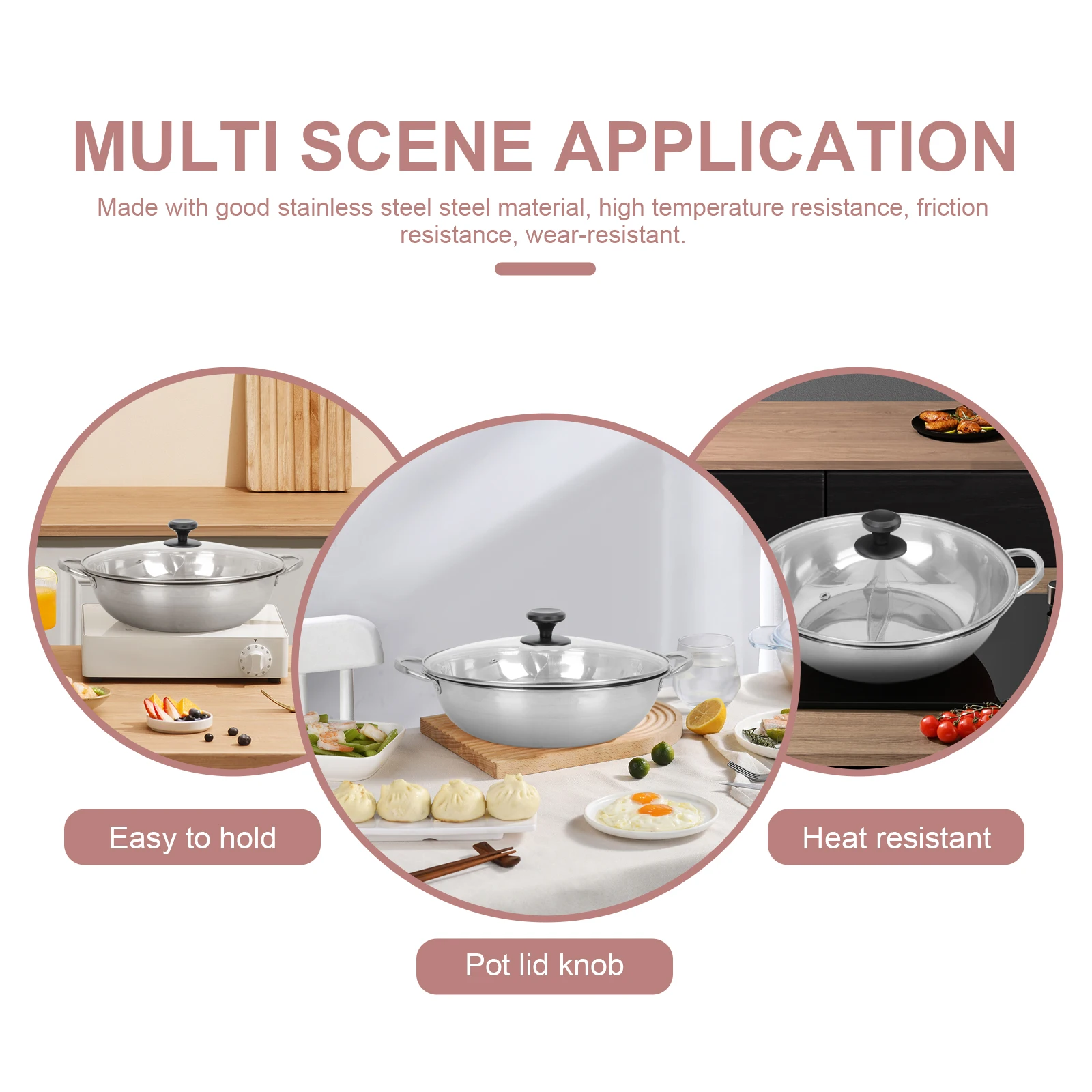 

4pcs Stainless Steel Lid Knobs Universal Replacement Cookware Handles Heat Resistant Pot Covers Wear Resistant Kitchen Gadgets