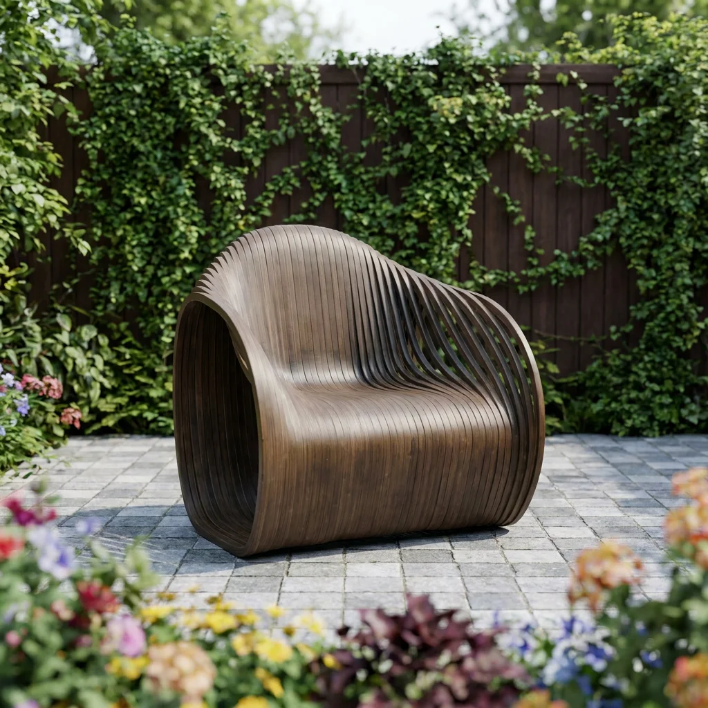 &Outdoor Furniture Modern Walnut Wood Color Outside Lounge Chair for Garden