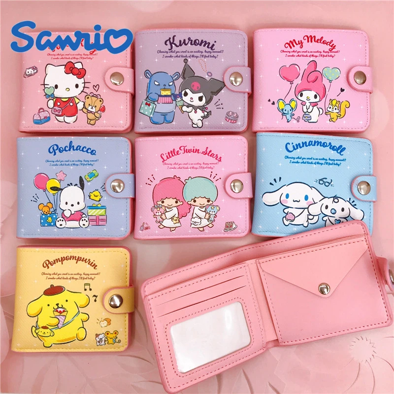 

Kawaii MINISO KT Cat Cinnamoroll My Melody Kuromi Cartoon New Pu Casual Money Bag Coin Purse Card Holder Wallet with Buttons