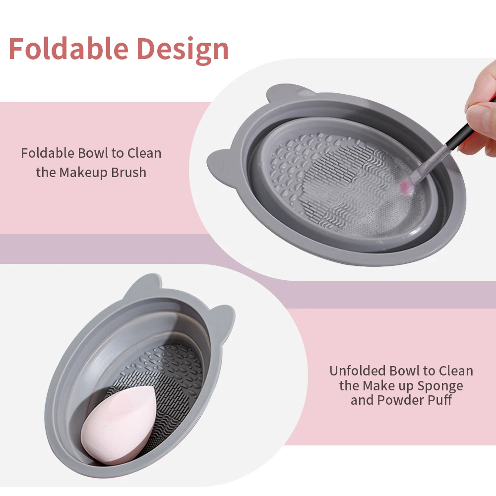 1PC Siliconen Make-up Borstelreiniger Cosmetica Accessoires Poederdons Borstel Schoonmaken Tool Roze Opvouwbare Make Up Borstelreiniger