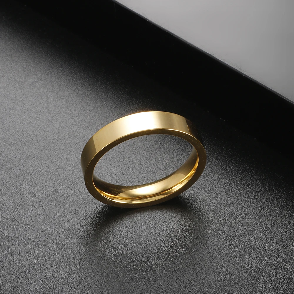 4mm Width Stainless Steel Gold Plated Simple Smooth Ring for Women Men Fashion Jewelry Gift