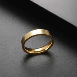 4mm Width Stainless Steel Gold Plated Simple Smooth Ring for Women Men Fashion Jewelry Gift