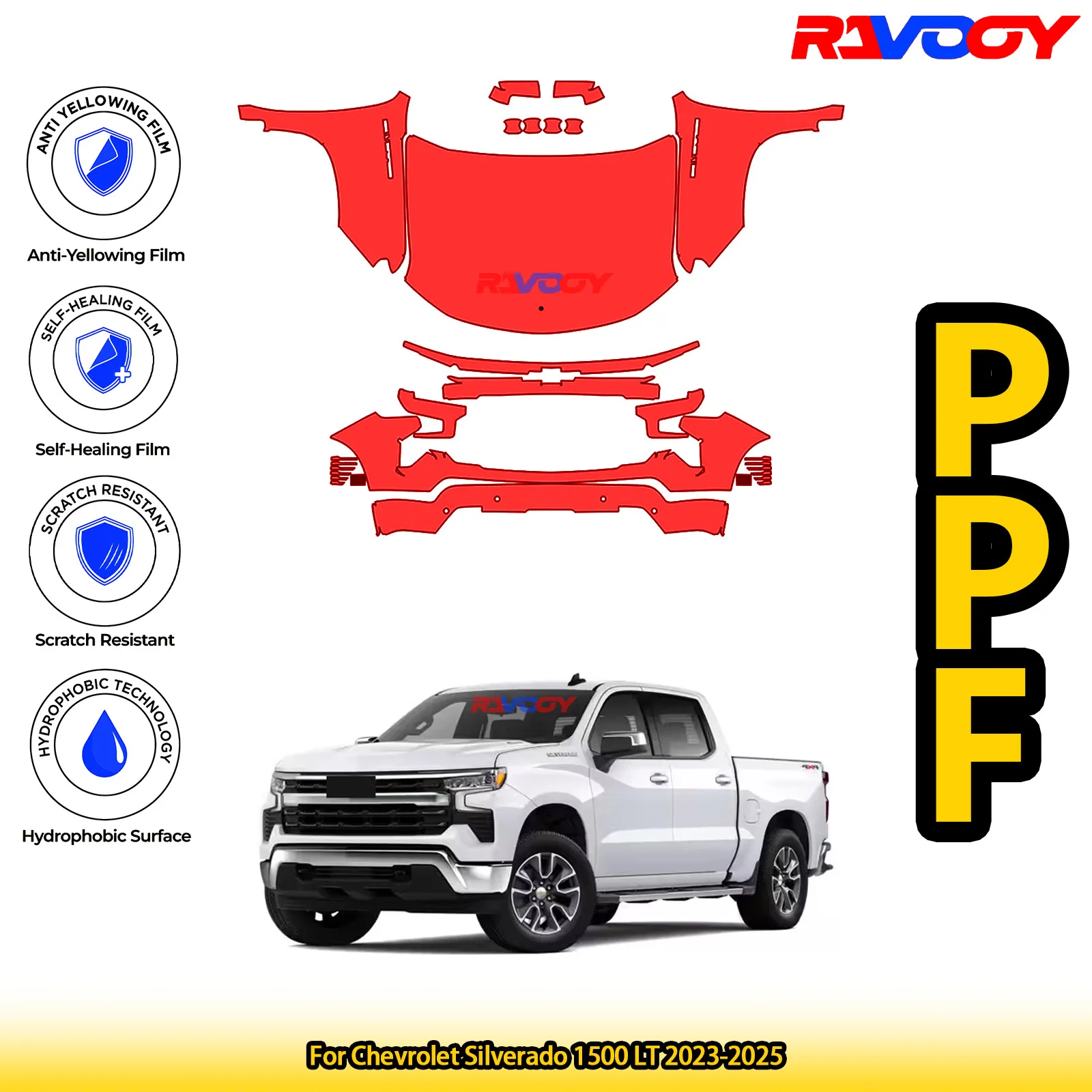 

Для Chevrolet Silverado 1500 LT 2023-2025 глянцевая матовая черная предварительно вырезанная передняя защитная пленка PPF комплект