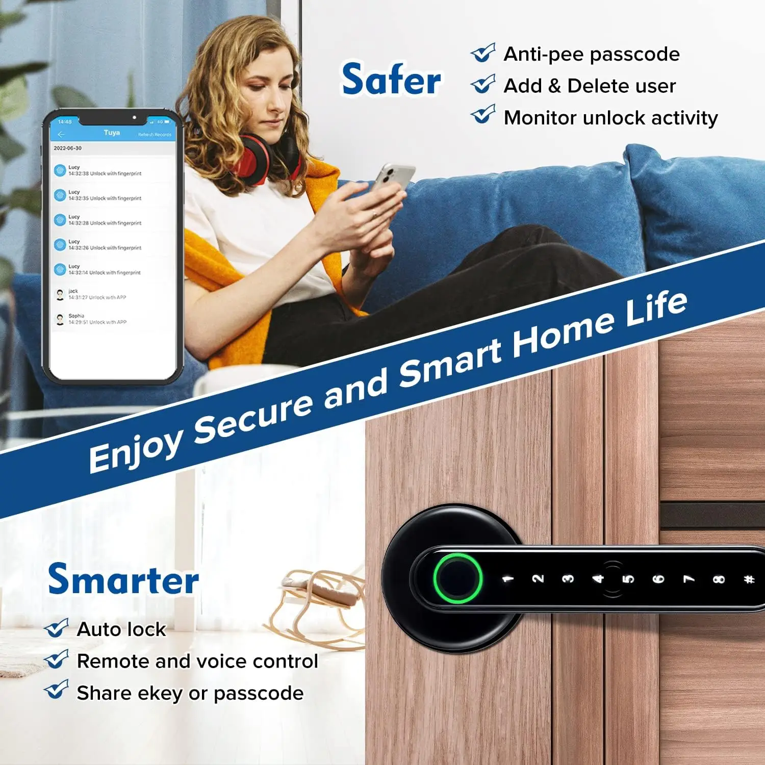 Smart Fingerprint Door Lock Handle for Home Apartment With Key card Digital Door Lock Keypad Keyless Entry electronic lock