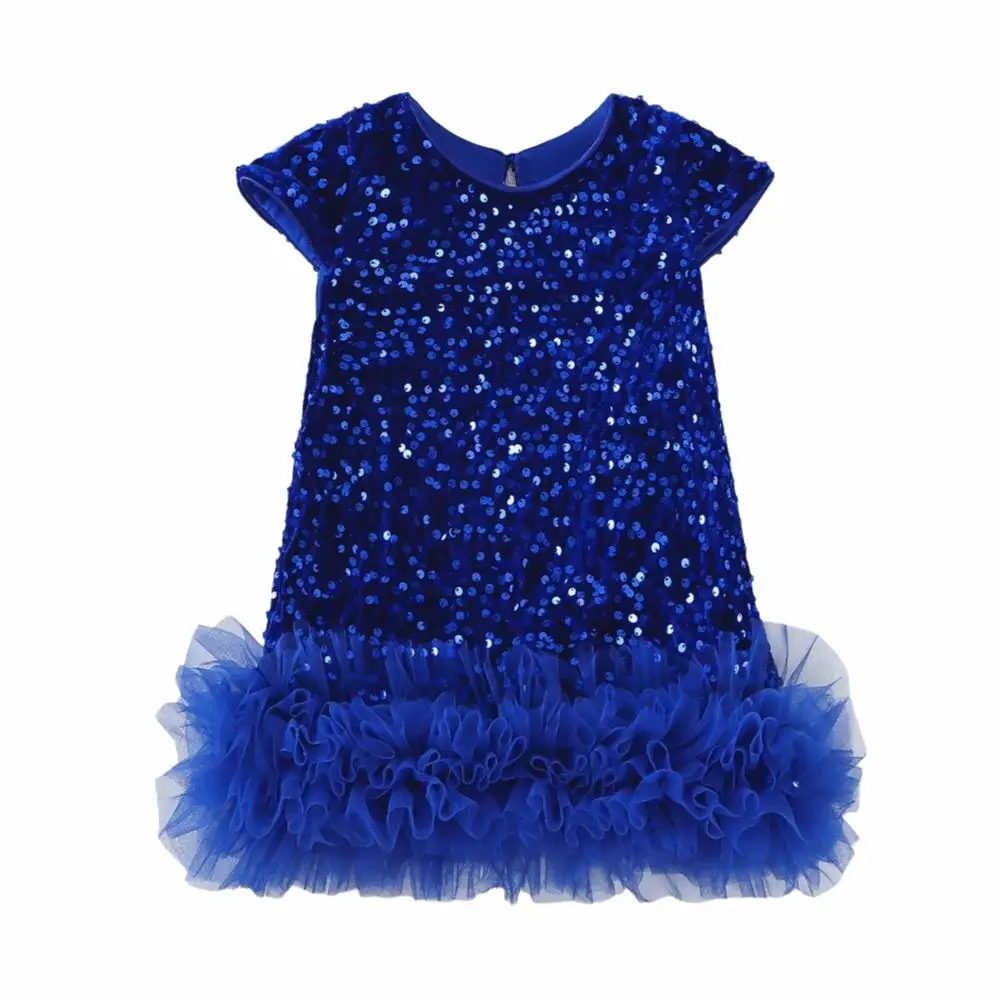 New Short Sleeved Girls Sequined Vest Skirt Fluffy Mesh Sequin Girls Dress Costume Elegant Princess Tutu Dress Halloween view 3