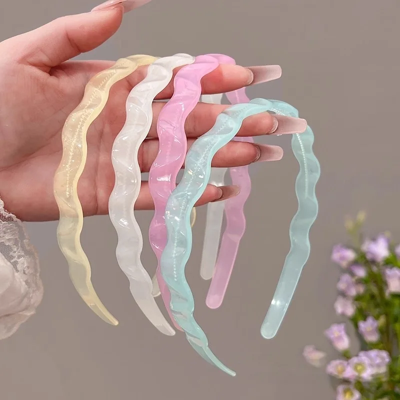 Women Transparent For Face Washing Headband Versatile Outdoor Headwear Fashion Cute Sweet Jelly Colored Wave Headband Anti Slip